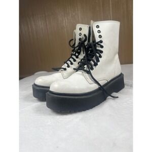 Jeffrey Campbell Platform Combat Boots Womens Size 8.5 White Leather Lace Up